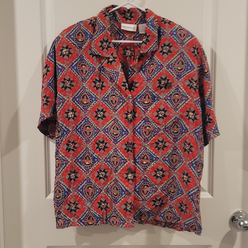Liz Claiborne Vintage Rayon Blouse With Shoulder Pads Size 16